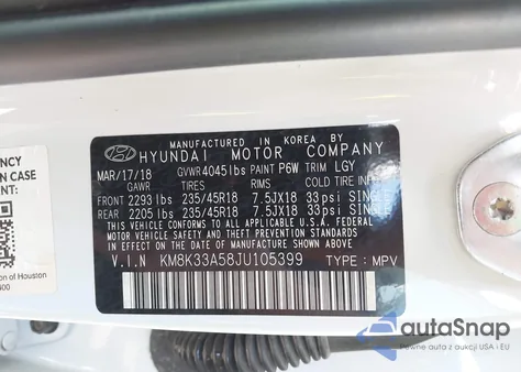 2018 Hyundai Kona Limited из США, поврежденный, VIN KM8K33A58JU105399